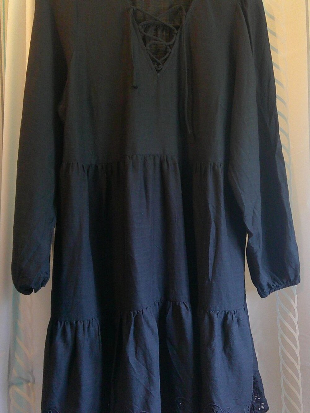NEW "Old Navy" Cool Cotton Blend SWING DRESS Eyelet Ruffle Hem Woman Sz L